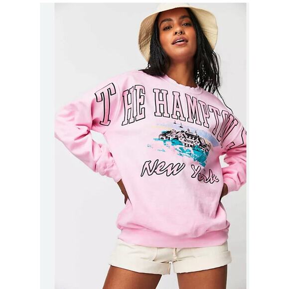 Firstport Free People The Hamptons 2.0 Water Crewneck Barbie pink medium 1723 - Picture 1 of 12